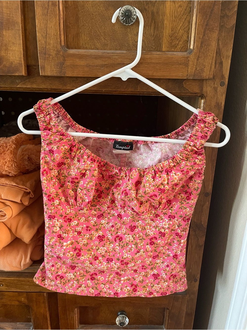 Tempted Pink Floral Smocked-Strap Cami